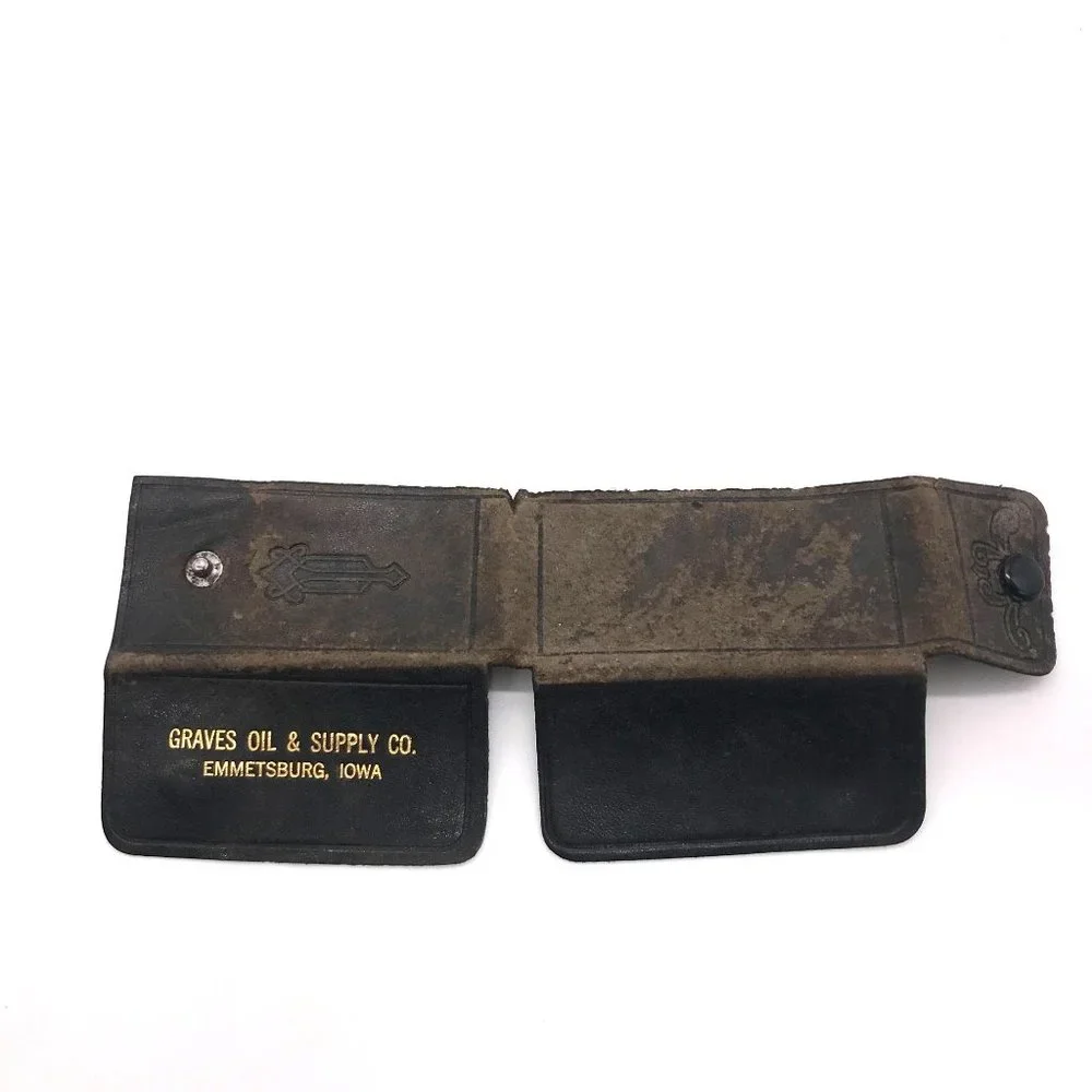 Small Vintage Advertising Wallet, Graves Oil and Supply Iowa, Leather Business